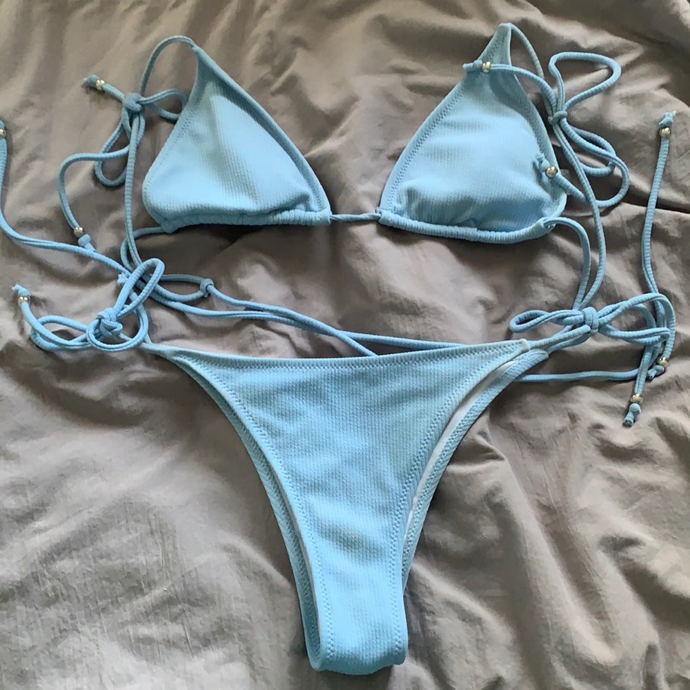 Ribbed Tie Bikini Brazilian Cheeky Bottom String